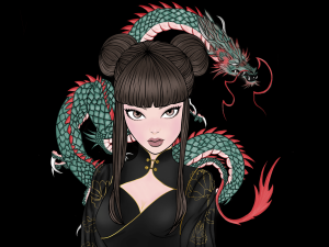 Jeune fille asiatique avec un dragon